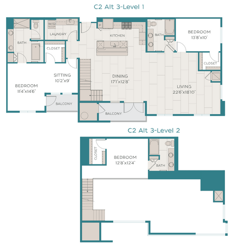 Floor plan for 3 beds, 3 baths, 2124 sqft